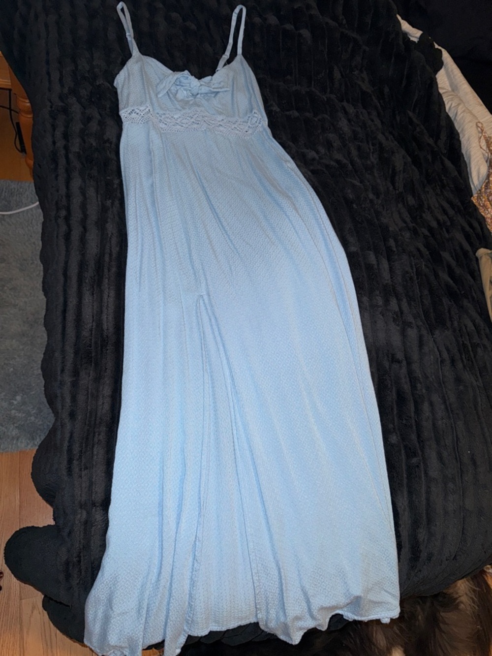 Idyllwind Light Blue Spaghetti-Strap Maxi Dress with Lace Bodice